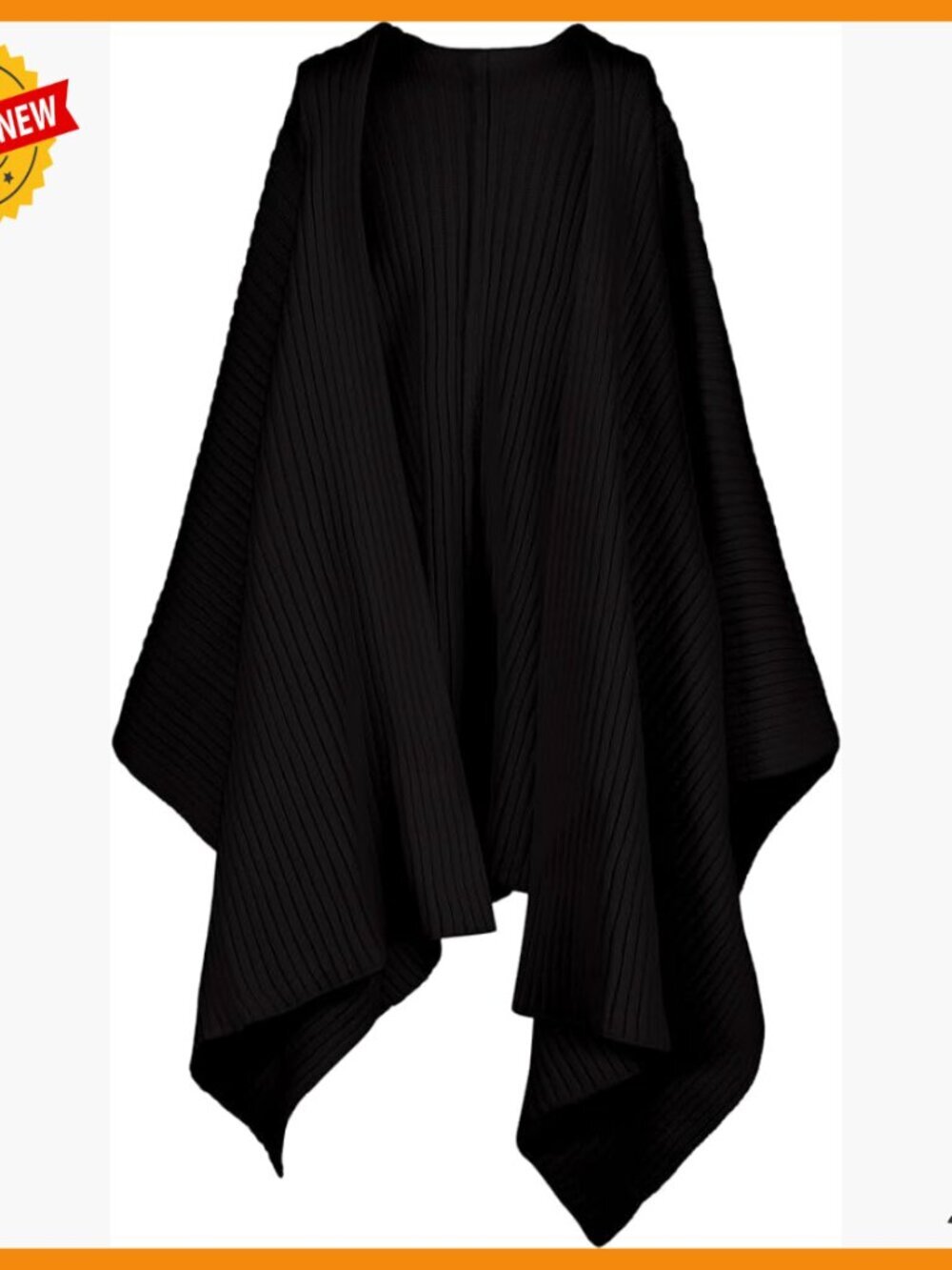 Rib Knit Ruana Shawl Wrap Poncho, Lightweight Polyester, Loose Fit